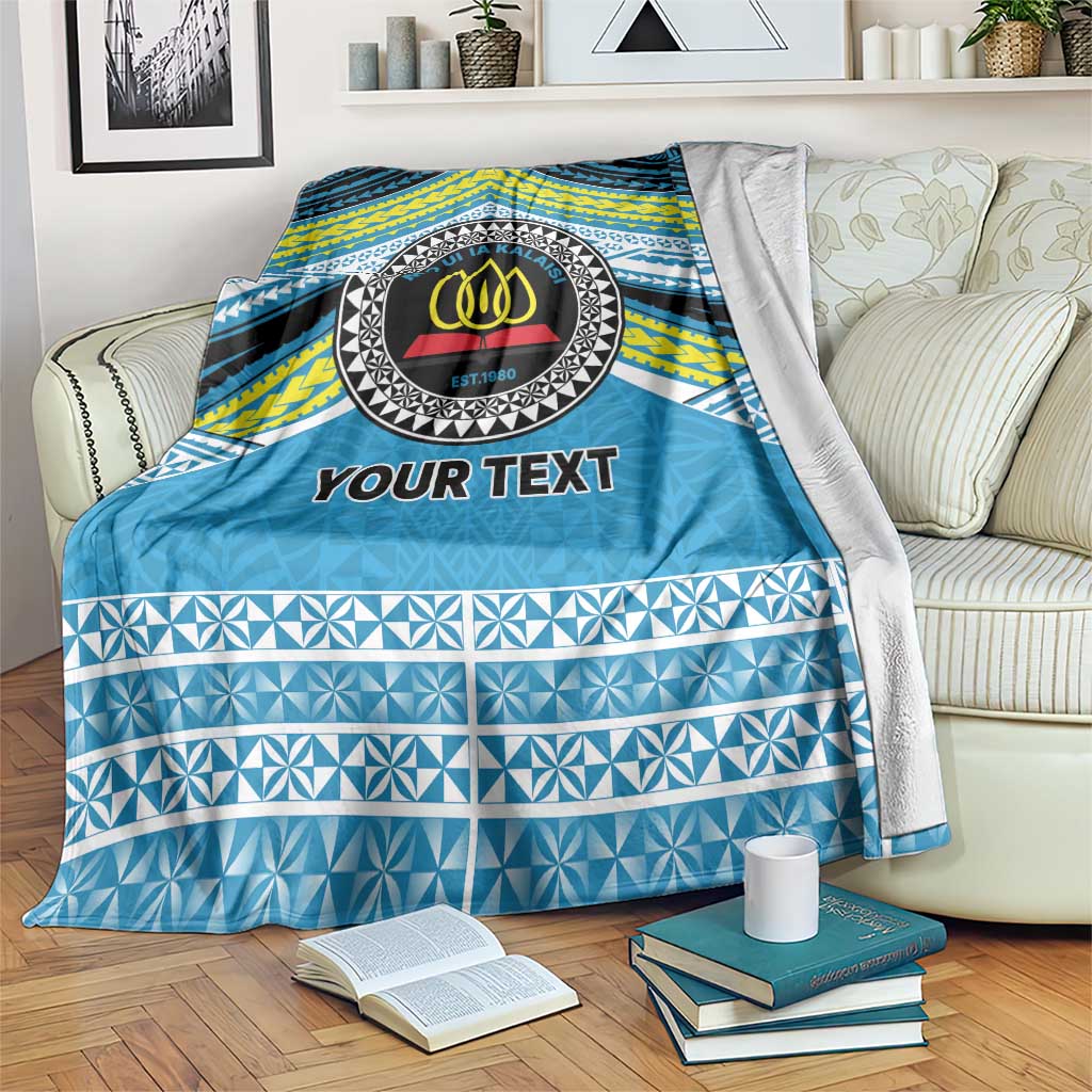 Personalised Tonga Lavengamalie College Blanket Polynesian Ngatu Tribal LT9 Blue - Polynesian Pride