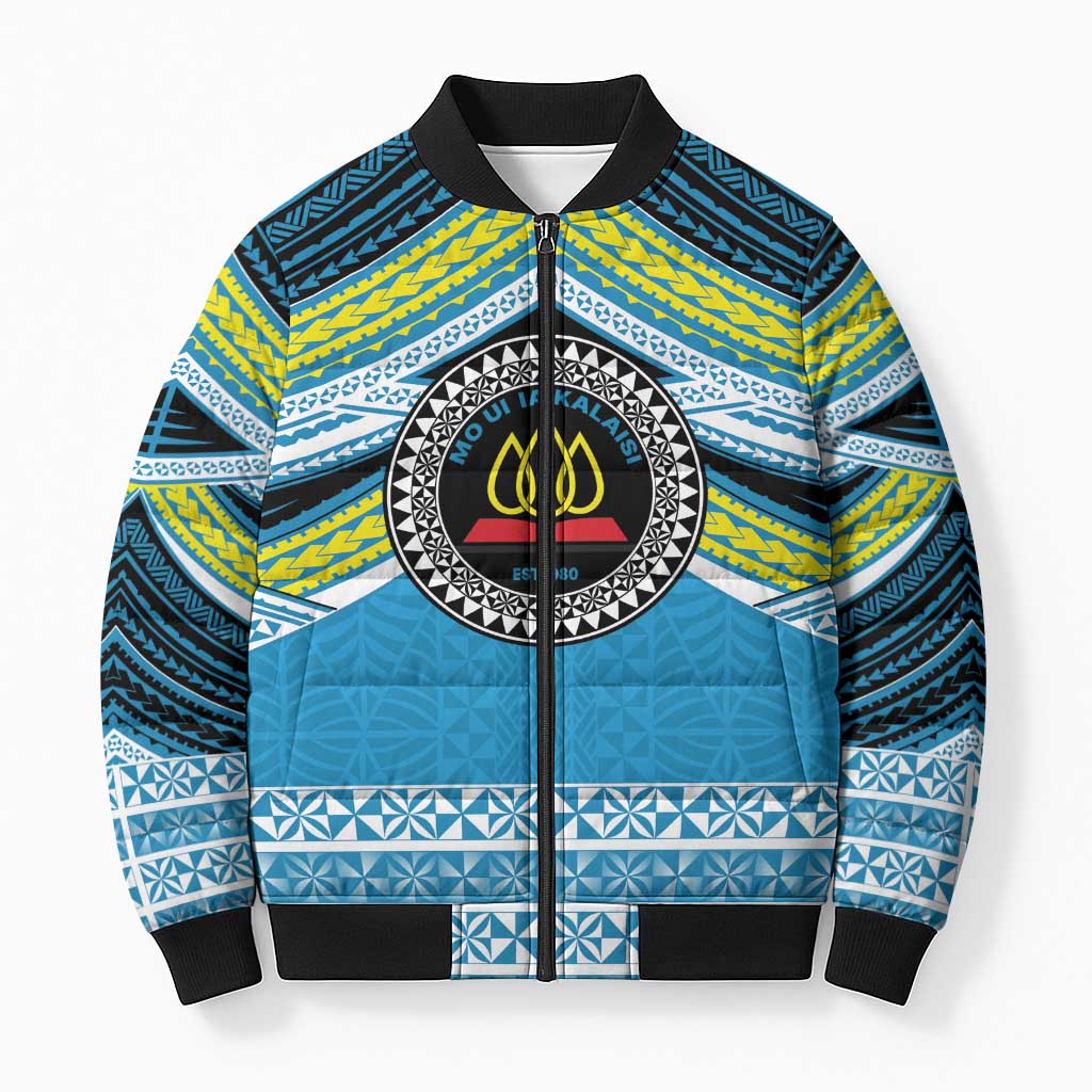 Personalised Tonga Lavengamalie College Bomber Puffer Jacket Polynesian Ngatu Tribal LT9 Unisex Blue - Polynesian Pride