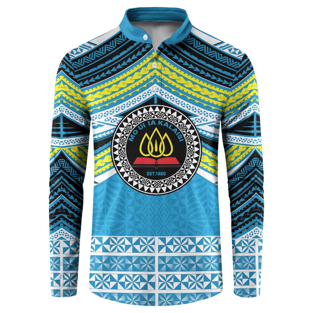 Personalised Tonga Lavengamalie College Button Sweatshirt Polynesian Ngatu Tribal LT9 Blue - Polynesian Pride