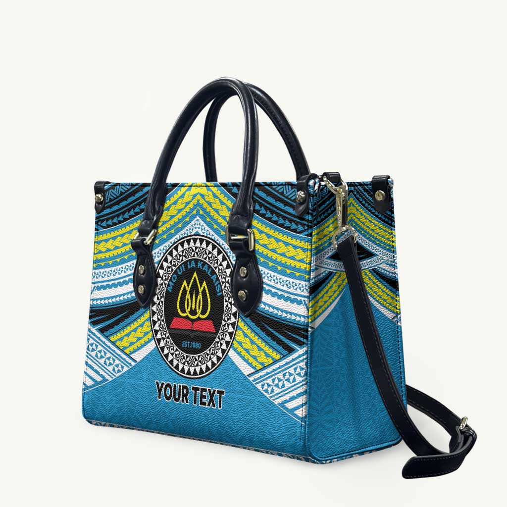Personalised Tonga Lavengamalie College Leather Bag Polynesian Ngatu Tribal LT9 Blue - Polynesian Pride