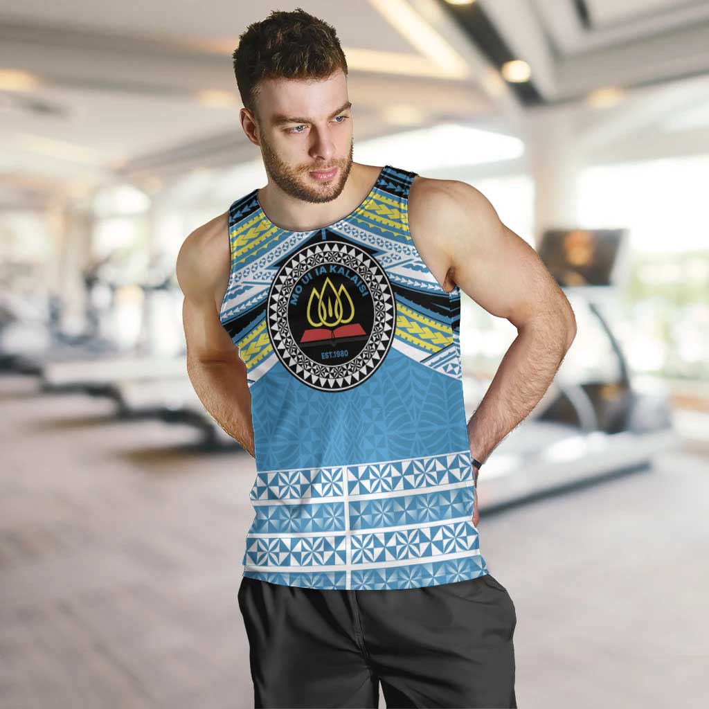 Personalised Tonga Lavengamalie College Men Tank Top Polynesian Ngatu Tribal LT9 Blue - Polynesian Pride