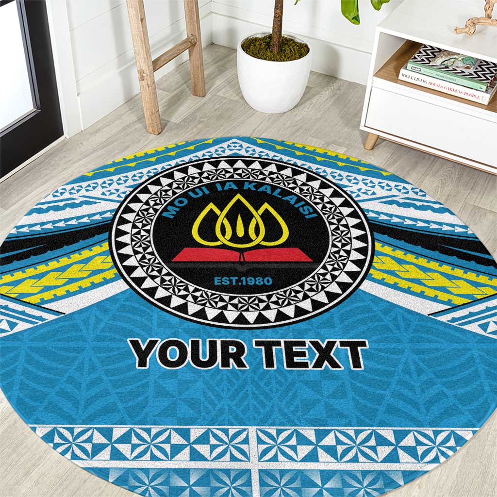 Personalised Tonga Lavengamalie College Round Carpet Polynesian Ngatu Tribal LT9 Blue - Polynesian Pride