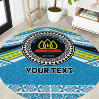 Personalised Tonga Lavengamalie College Round Carpet Polynesian Ngatu Tribal LT9 Blue - Polynesian Pride