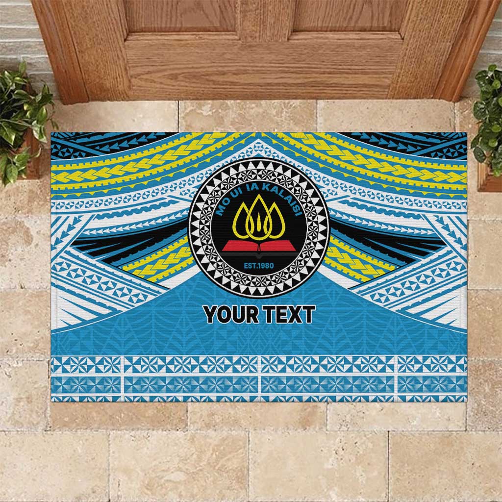 Personalised Tonga Lavengamalie College Rubber Doormat Polynesian Ngatu Tribal LT9 Blue - Polynesian Pride