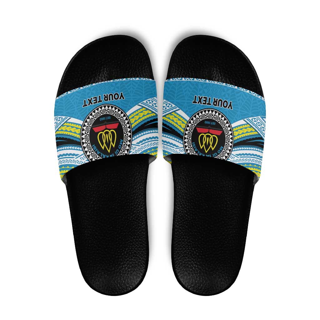 Personalised Tonga Lavengamalie College Slide Sandals Polynesian Ngatu Tribal LT9 Blue - Polynesian Pride