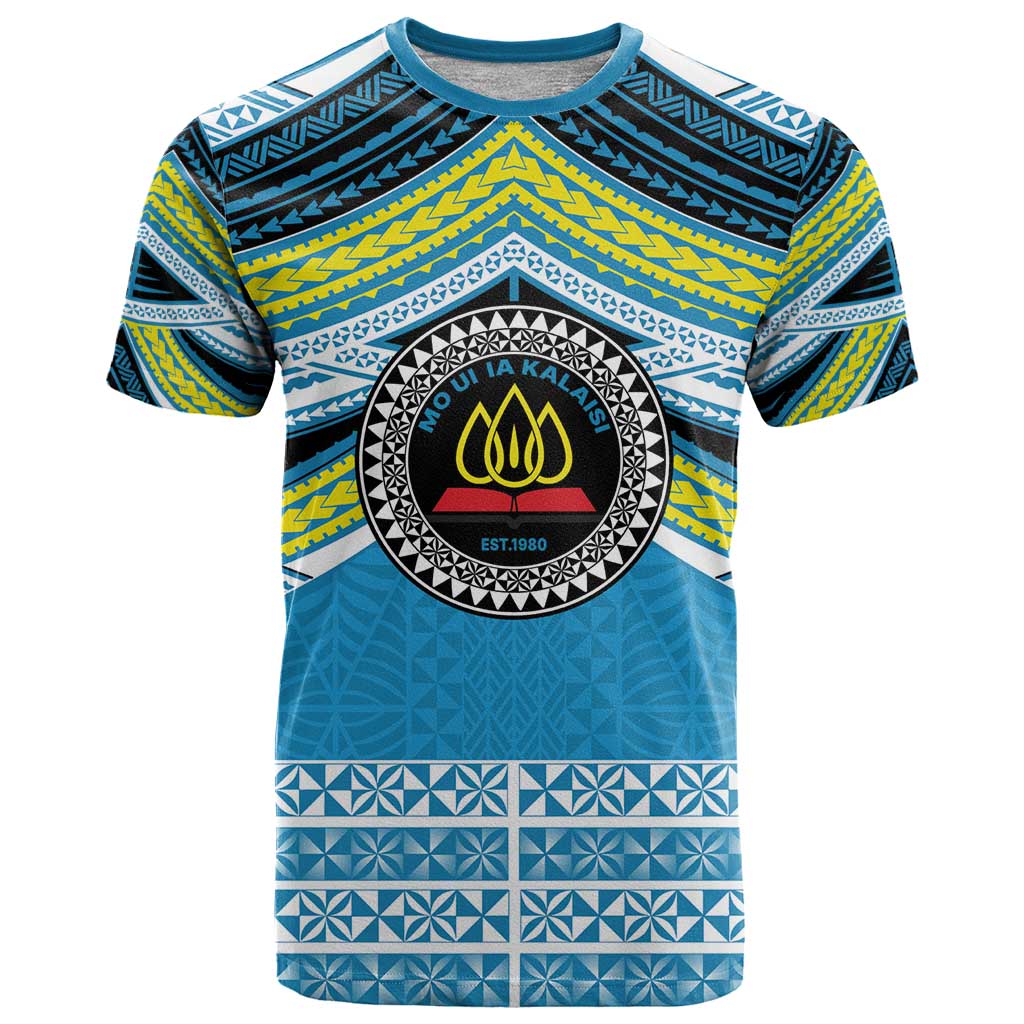 Personalised Tonga Lavengamalie College T Shirt Polynesian Ngatu Tribal LT9 Blue - Polynesian Pride