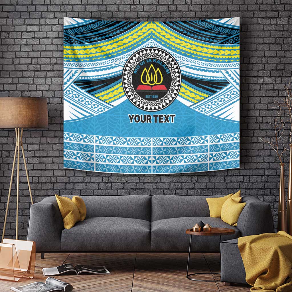 Personalised Tonga Lavengamalie College Tapestry Polynesian Ngatu Tribal LT9 Blue - Polynesian Pride