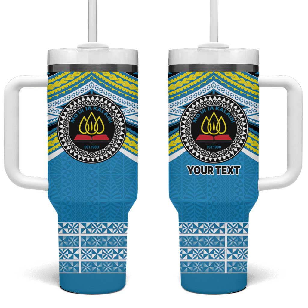 Personalised Tonga Lavengamalie College Tumbler With Handle Polynesian Ngatu Tribal LT9 One Size: 40 oz Blue - Polynesian Pride
