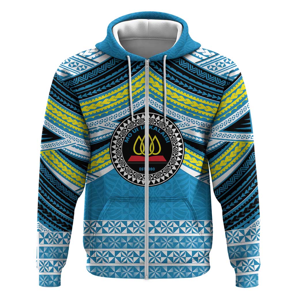Personalised Tonga Lavengamalie College Zip Hoodie Polynesian Ngatu Tribal LT9 Zip Hoodie Blue - Polynesian Pride