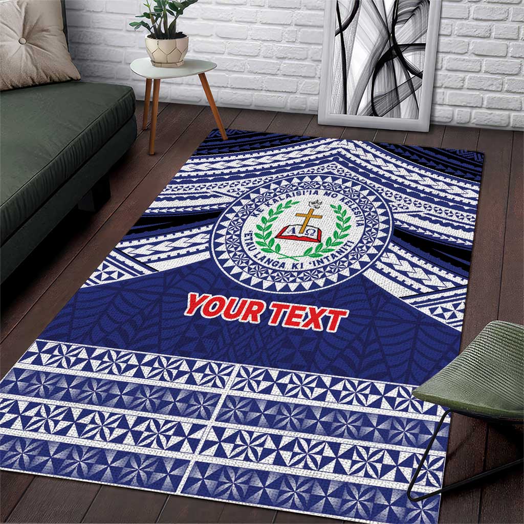 Personalised Tonga Sia'atoutai Theological College Area Rug Polynesian Ngatu Tribal LT9 Blue - Polynesian Pride