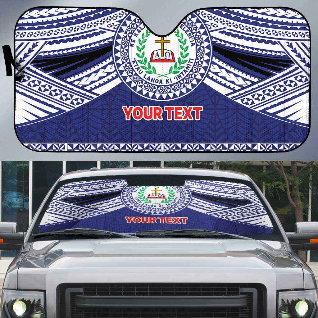 Personalised Tonga Sia'atoutai Theological College Auto Sun Shade Polynesian Ngatu Tribal LT9 Blue - Polynesian Pride