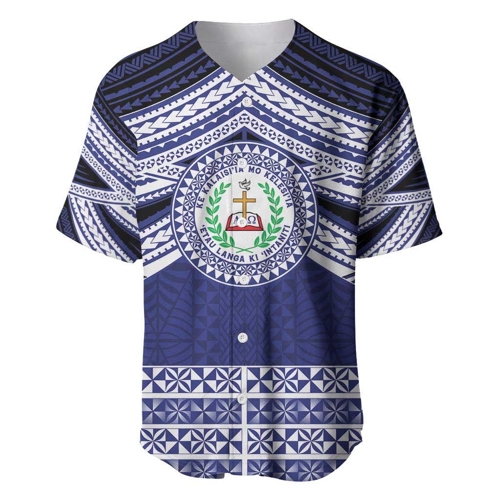 Personalised Tonga Sia'atoutai Theological College Baseball Jersey Polynesian Ngatu Tribal LT9 Blue - Polynesian Pride