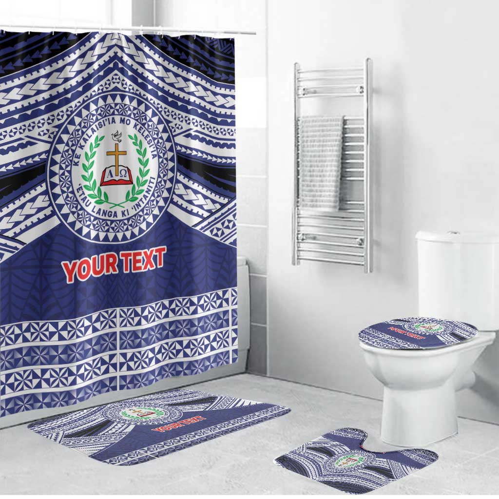 Personalised Tonga Sia'atoutai Theological College Bathroom Set Polynesian Ngatu Tribal LT9 Bathroom Set (4 pcs) Blue - Polynesian Pride