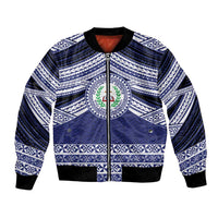 Personalised Tonga Sia'atoutai Theological College Bomber Jacket Polynesian Ngatu Tribal LT9 Unisex Blue - Polynesian Pride