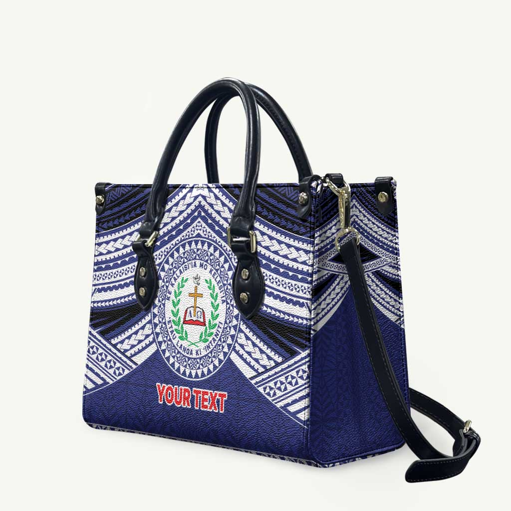 Personalised Tonga Sia'atoutai Theological College Leather Bag Polynesian Ngatu Tribal LT9 Blue - Polynesian Pride