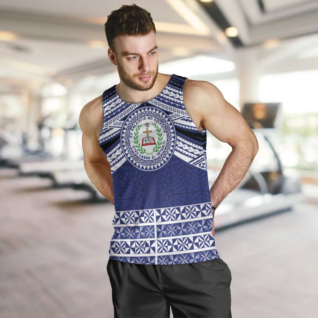 Personalised Tonga Sia'atoutai Theological College Men Tank Top Polynesian Ngatu Tribal LT9 Blue - Polynesian Pride