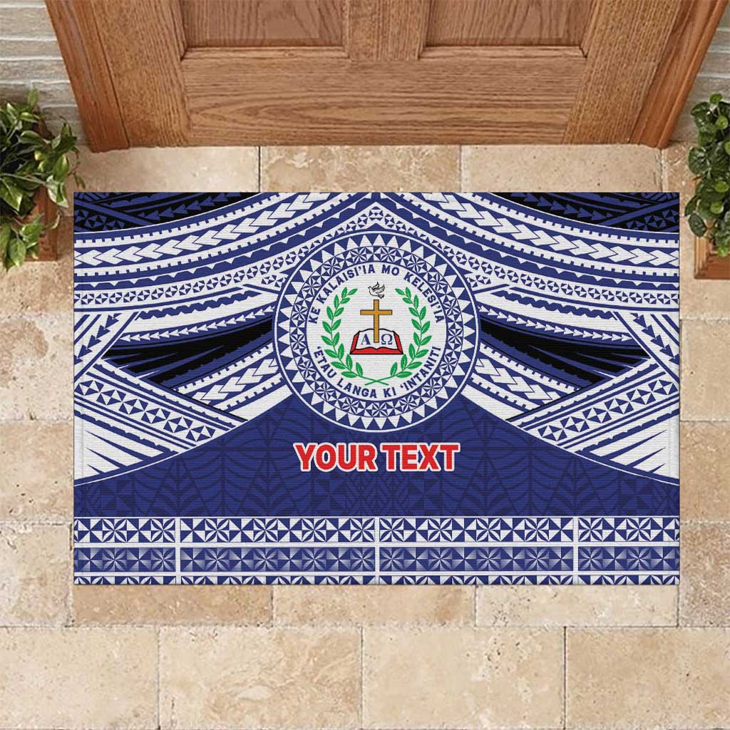 Personalised Tonga Sia'atoutai Theological College Rubber Doormat Polynesian Ngatu Tribal LT9 Blue - Polynesian Pride