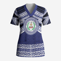 Personalised Tonga Sia'atoutai Theological College Scrub Top Polynesian Ngatu Tribal LT9 Adult Blue - Polynesian Pride