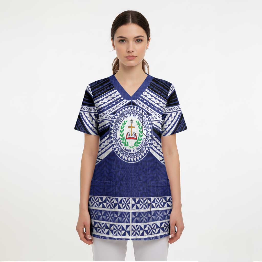 Personalised Tonga Sia'atoutai Theological College Scrub Top Polynesian Ngatu Tribal LT9 - Polynesian Pride