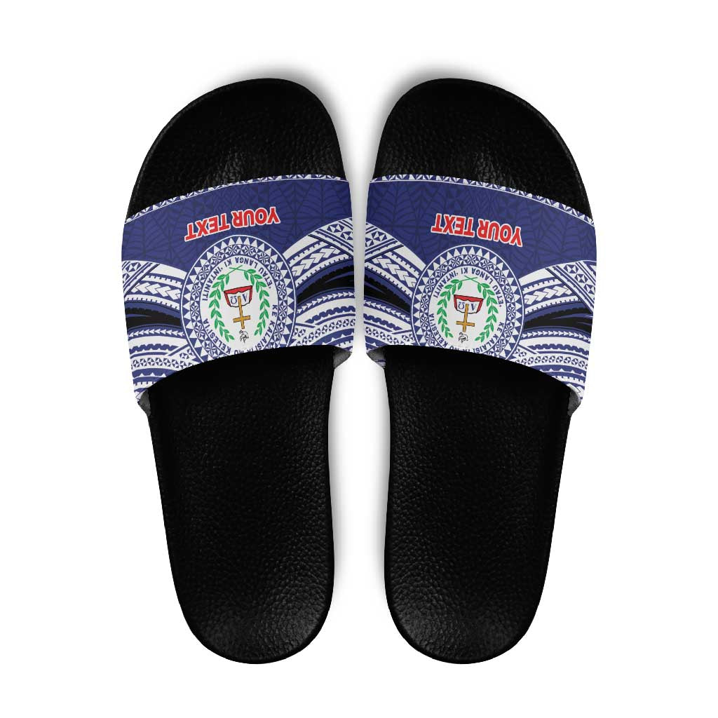 Personalised Tonga Sia'atoutai Theological College Slide Sandals Polynesian Ngatu Tribal LT9 Blue - Polynesian Pride