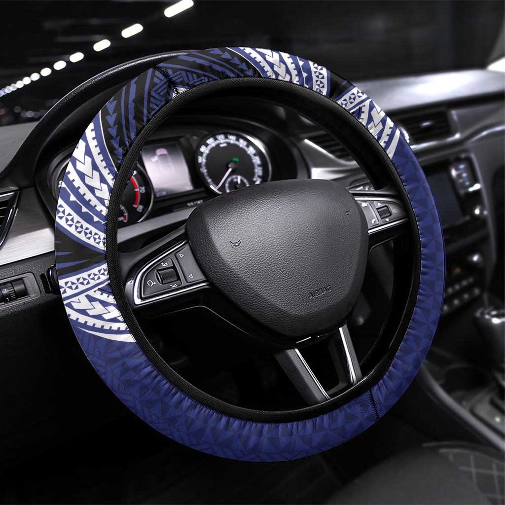 Tonga Sia'atoutai Theological College Steering Wheel Cover Polynesian Ngatu Tribal LT9 Universal Fit Blue - Polynesian Pride