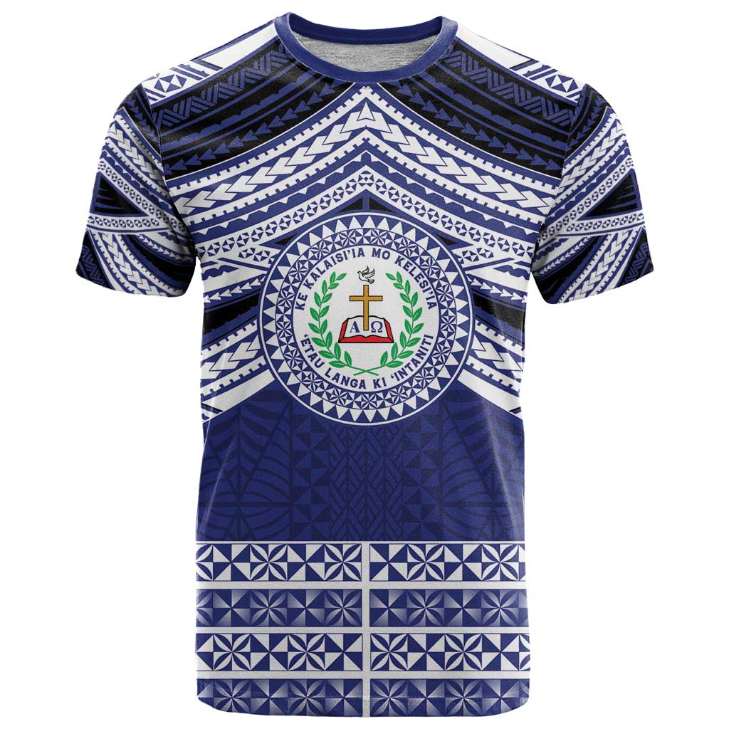Personalised Tonga Sia'atoutai Theological College T Shirt Polynesian Ngatu Tribal LT9 Blue - Polynesian Pride