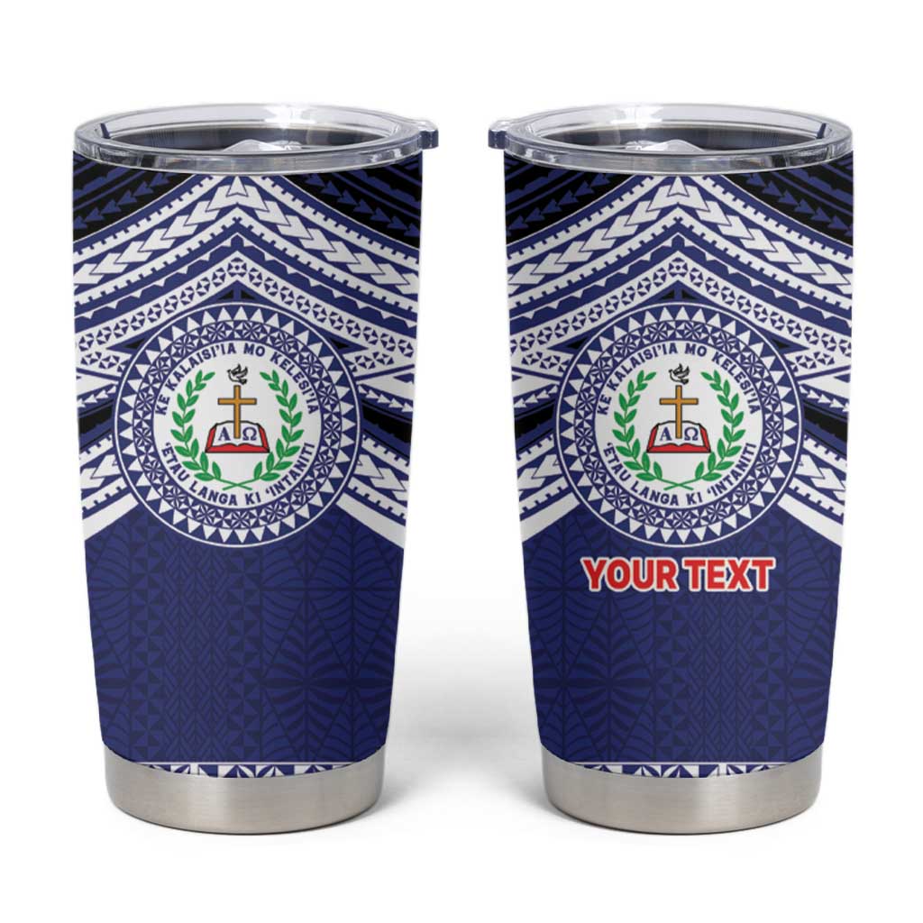 Personalised Tonga Sia'atoutai Theological College Tumbler Cup Polynesian Ngatu Tribal LT9 Blue - Polynesian Pride