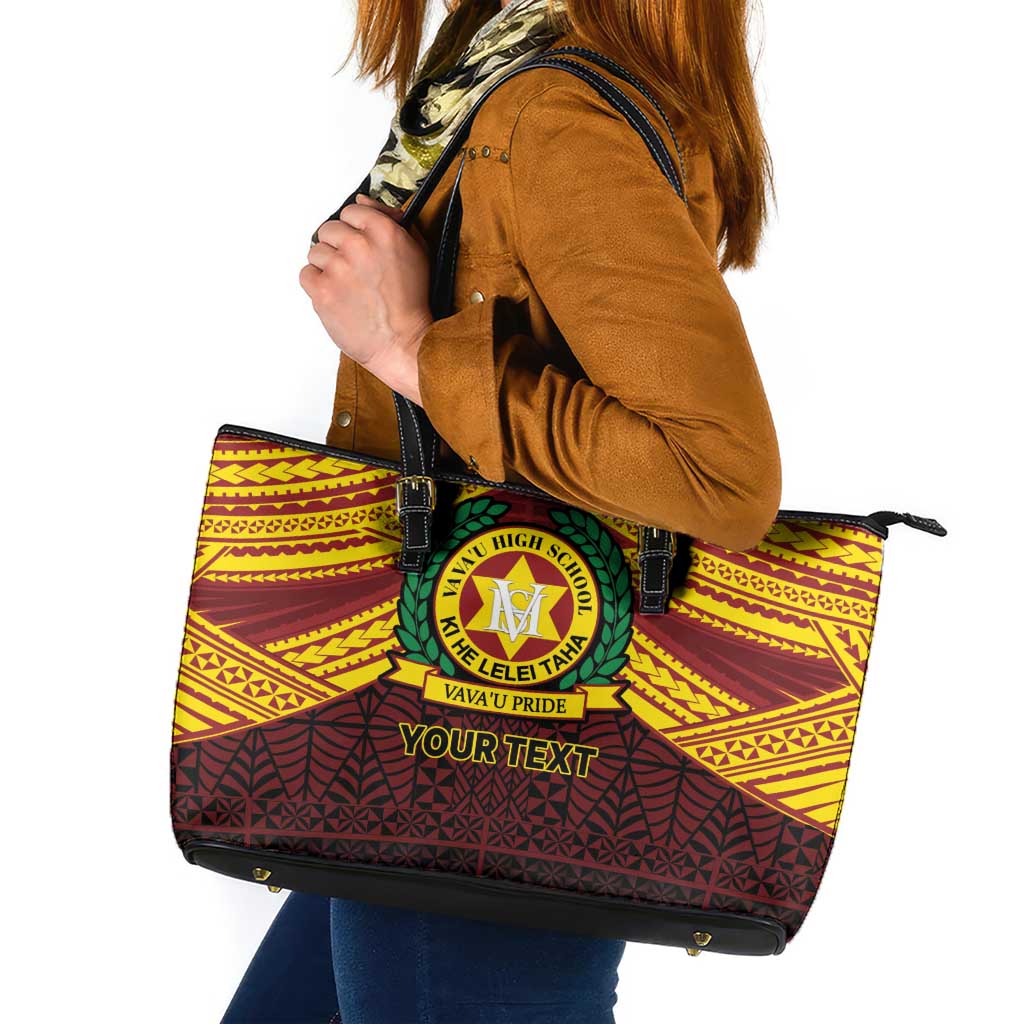 Personalised Tonga Vava'u High School Leather Tote Bag Polynesian Ngatu Tribal LT9 Red - Polynesian Pride