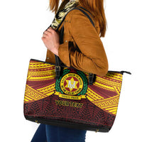 Personalised Tonga Vava'u High School Leather Tote Bag Polynesian Ngatu Tribal LT9 Red - Polynesian Pride