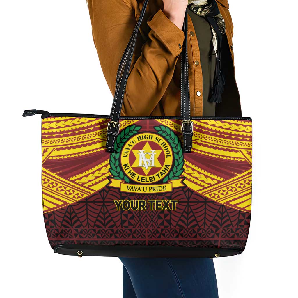 Personalised Tonga Vava'u High School Leather Tote Bag Polynesian Ngatu Tribal LT9 - Polynesian Pride