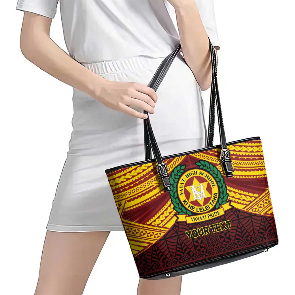 Personalised Tonga Vava'u High School Leather Tote Bag Polynesian Ngatu Tribal LT9 - Polynesian Pride