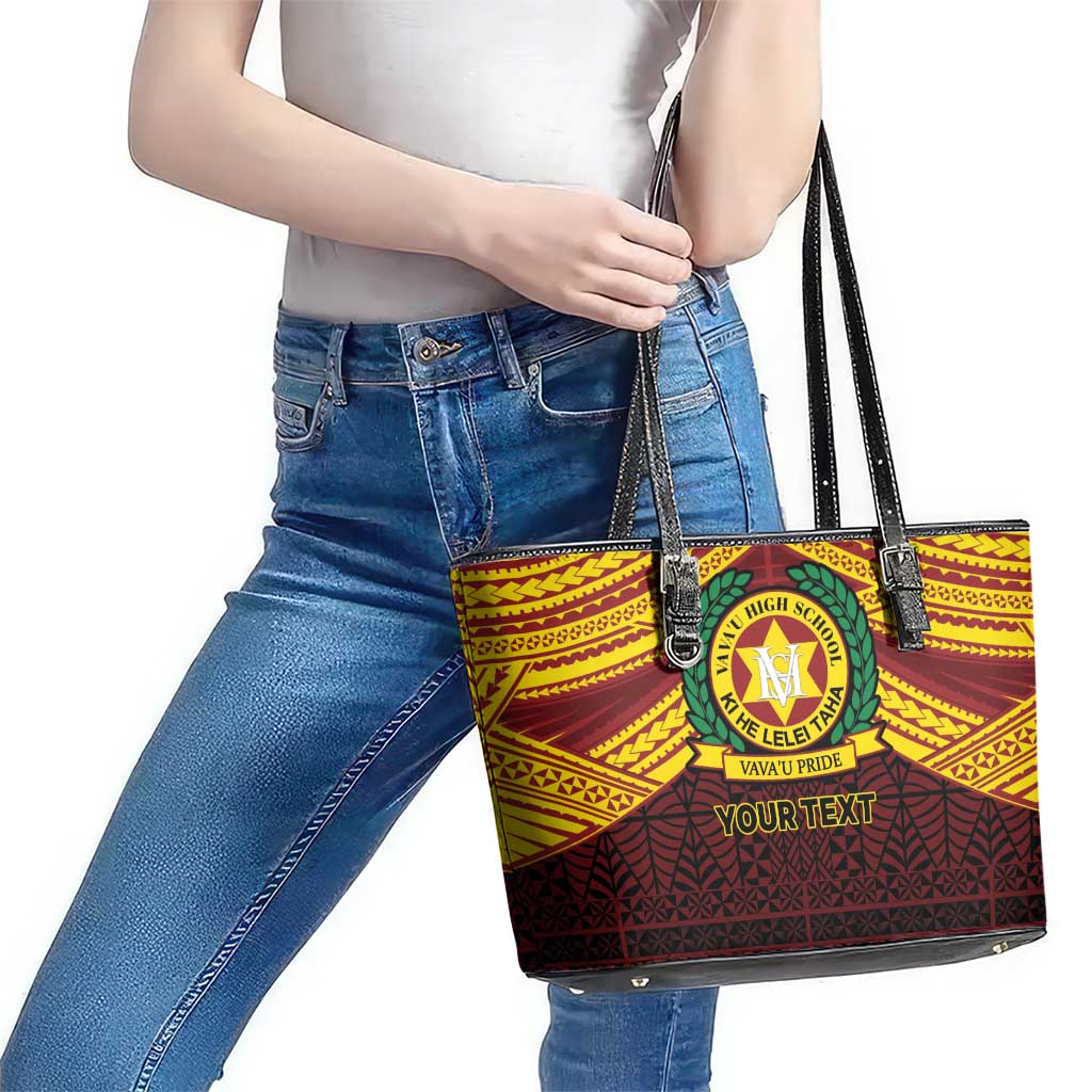 Personalised Tonga Vava'u High School Leather Tote Bag Polynesian Ngatu Tribal LT9 - Polynesian Pride
