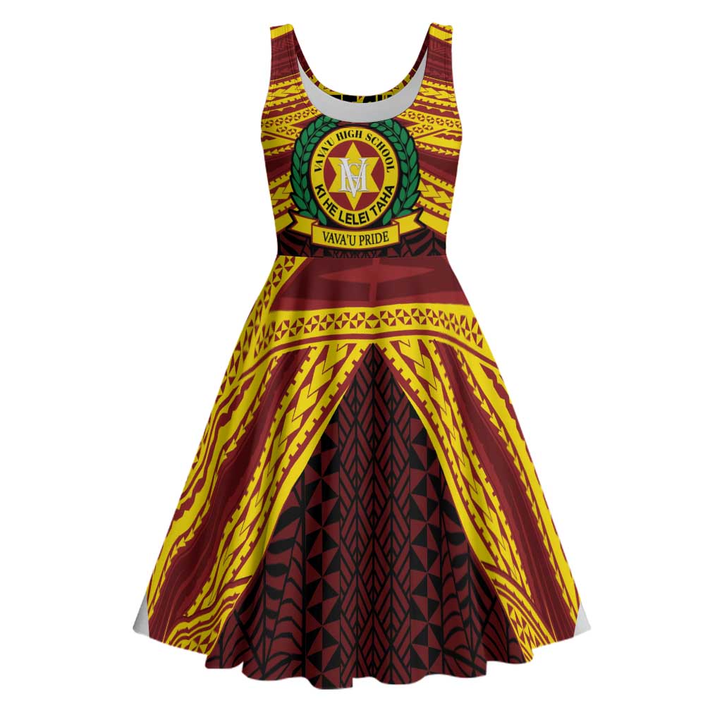 Personalised Tonga Vava'u High School Midi Dress Polynesian Ngatu Tribal LT9 Red - Polynesian Pride