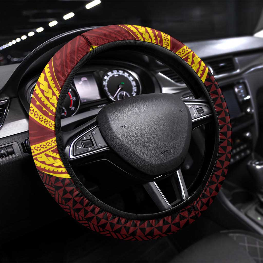 Tonga Vava'u High School Steering Wheel Cover Polynesian Ngatu Tribal LT9 Universal Fit Red - Polynesian Pride