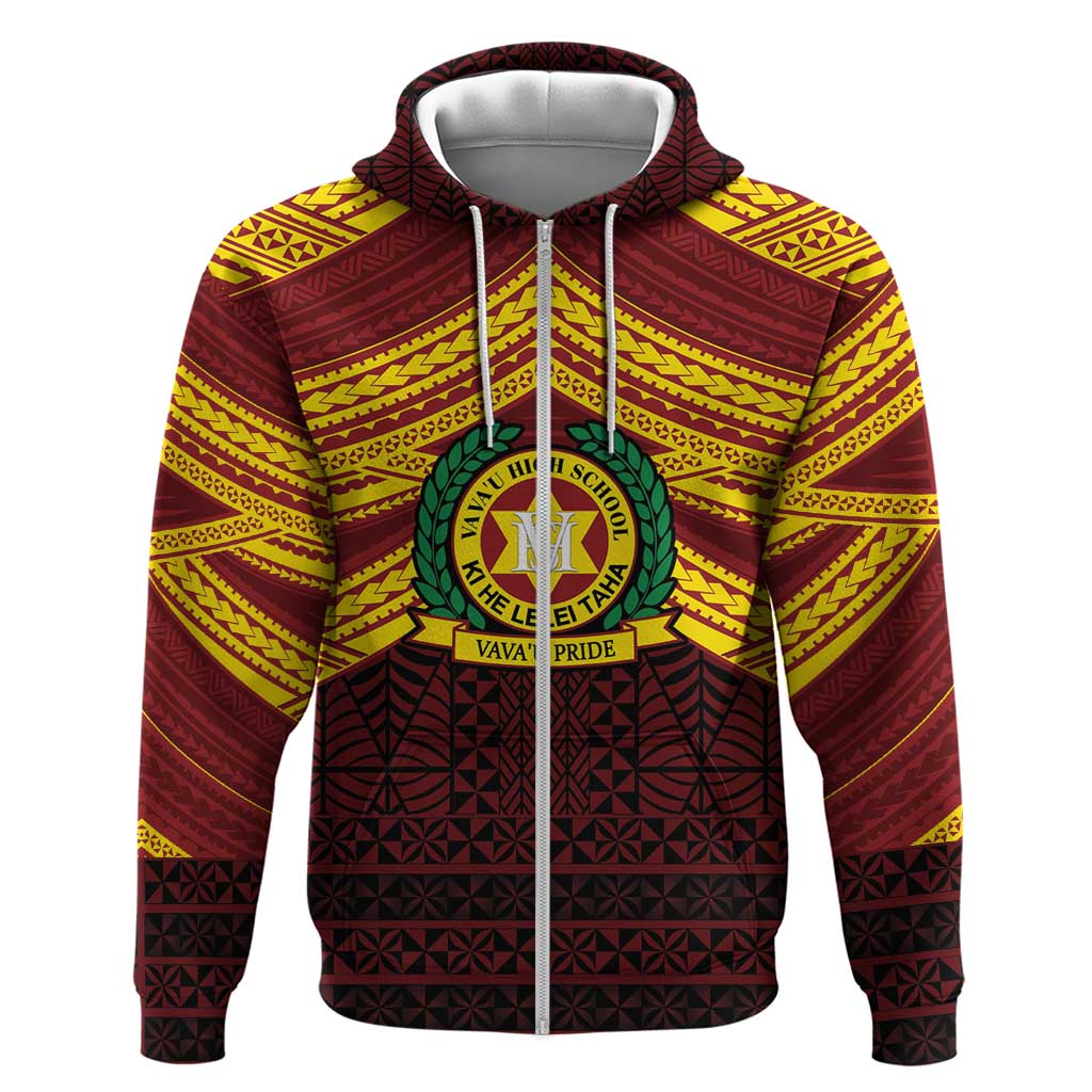 Personalised Tonga Vava'u High School Zip Hoodie Polynesian Ngatu Tribal LT9 Zip Hoodie Red - Polynesian Pride