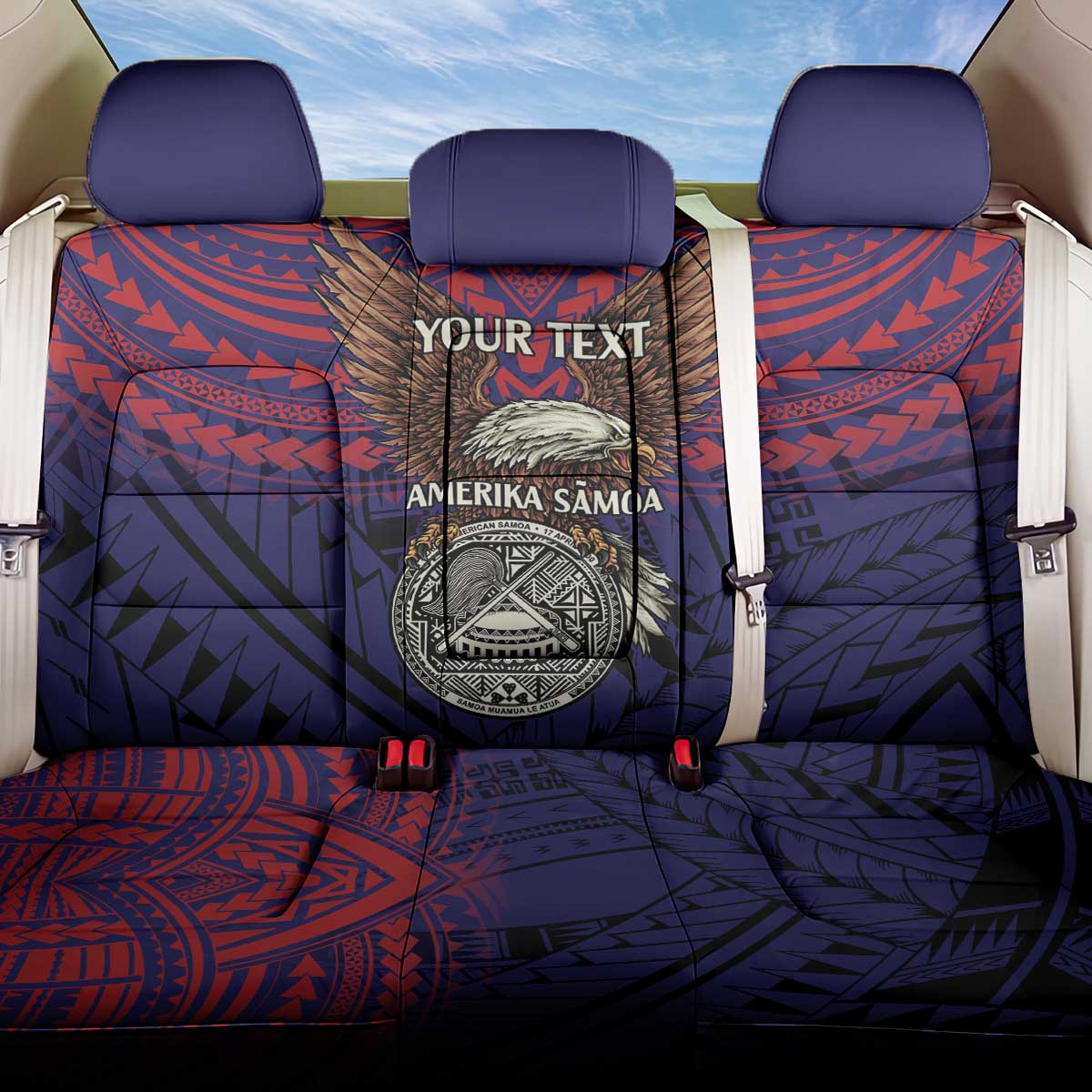 American Samoa Brave Eagle Personalized Back Car Seat Cover National Flag Color LT9 One Size Blue - Polynesian Pride