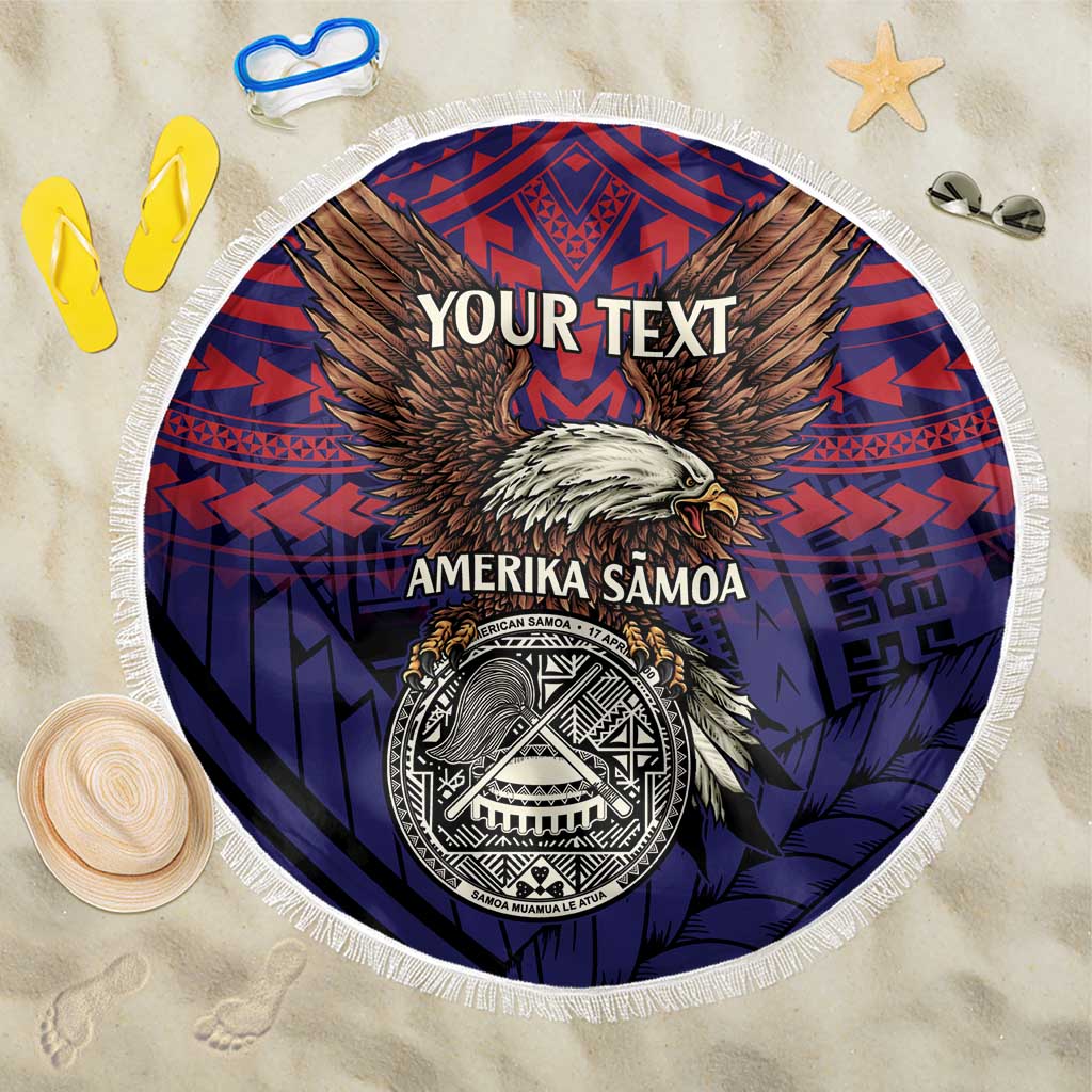American Samoa Brave Eagle Personalized Beach Blanket National Flag Color LT9 One Size 150cm Blue - Polynesian Pride