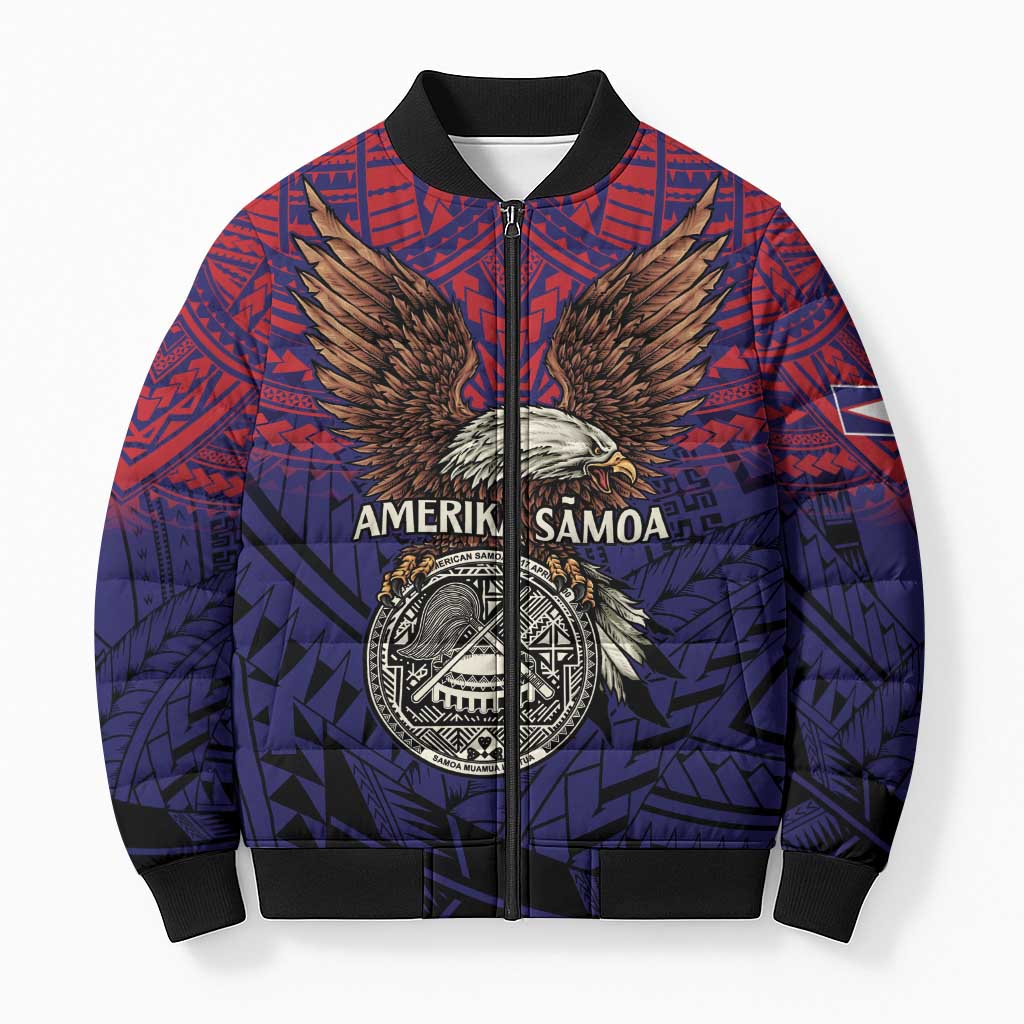 American Samoa Brave Eagle Personalized Bomber Puffer Jacket National Flag Color LT9 Unisex Blue - Polynesian Pride