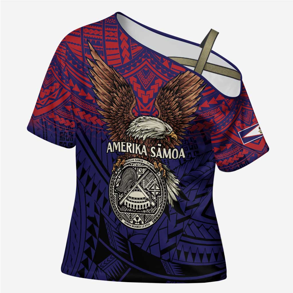 American Samoa Brave Eagle Personalized Cross Shoulder Shirt National Flag Color LT9 Female Blue - Polynesian Pride
