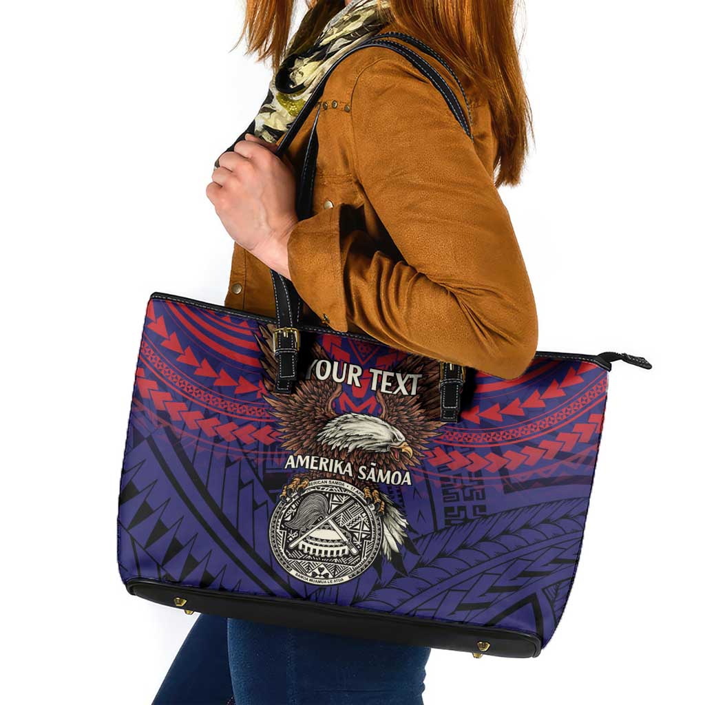 American Samoa Brave Eagle Personalized Leather Tote Bag National Flag Color LT9 Blue - Polynesian Pride