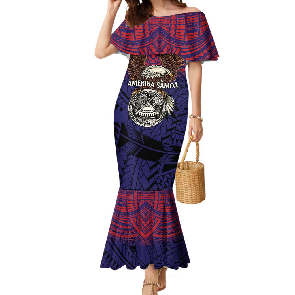 American Samoa Brave Eagle Personalized Mermaid Dress National Flag Color LT9 Women Blue - Polynesian Pride