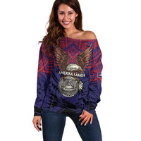 American Samoa Brave Eagle Personalized Off Shoulder Sweater National Flag Color LT9 Women Blue - Polynesian Pride