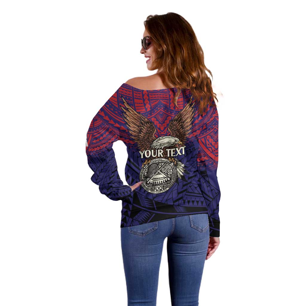American Samoa Brave Eagle Personalized Off Shoulder Sweater National Flag Color LT9 - Polynesian Pride
