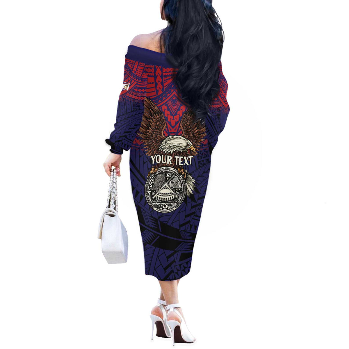 American Samoa Brave Eagle Personalized Off The Shoulder Long Sleeve Dress National Flag Color LT9 - Polynesian Pride