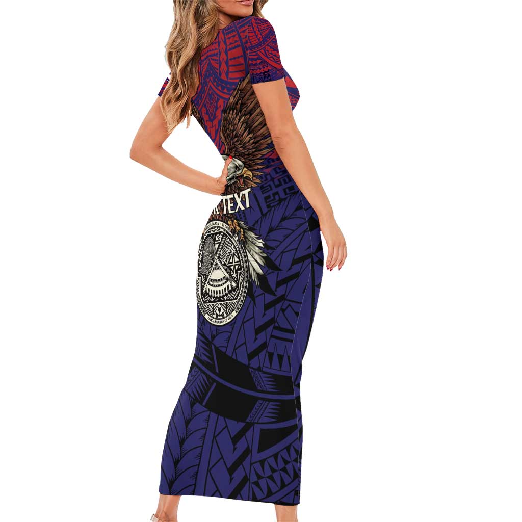 American Samoa Brave Eagle Personalized Short Sleeve Bodycon Dress National Flag Color LT9 - Polynesian Pride