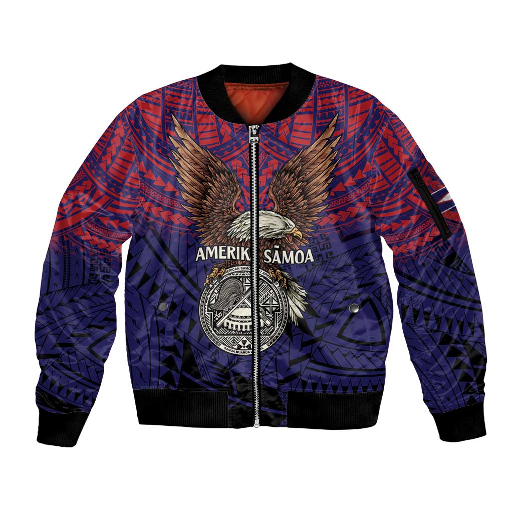 American Samoa Brave Eagle Personalized Sleeve Zip Bomber Jacket National Flag Color LT9 Unisex Blue - Polynesian Pride