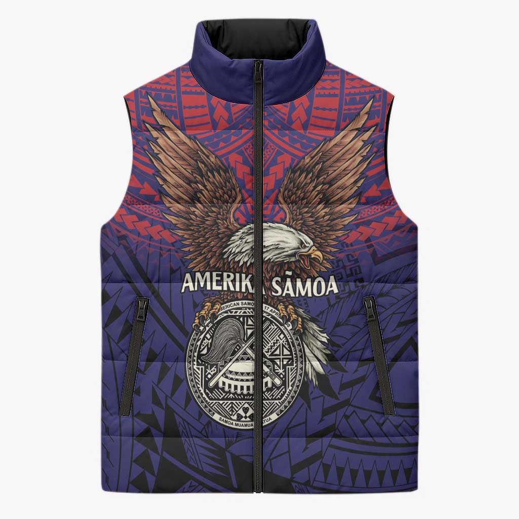 American Samoa Brave Eagle Personalized Sleeveless Puffer Jacket National Flag Color LT9 Unisex Blue - Polynesian Pride