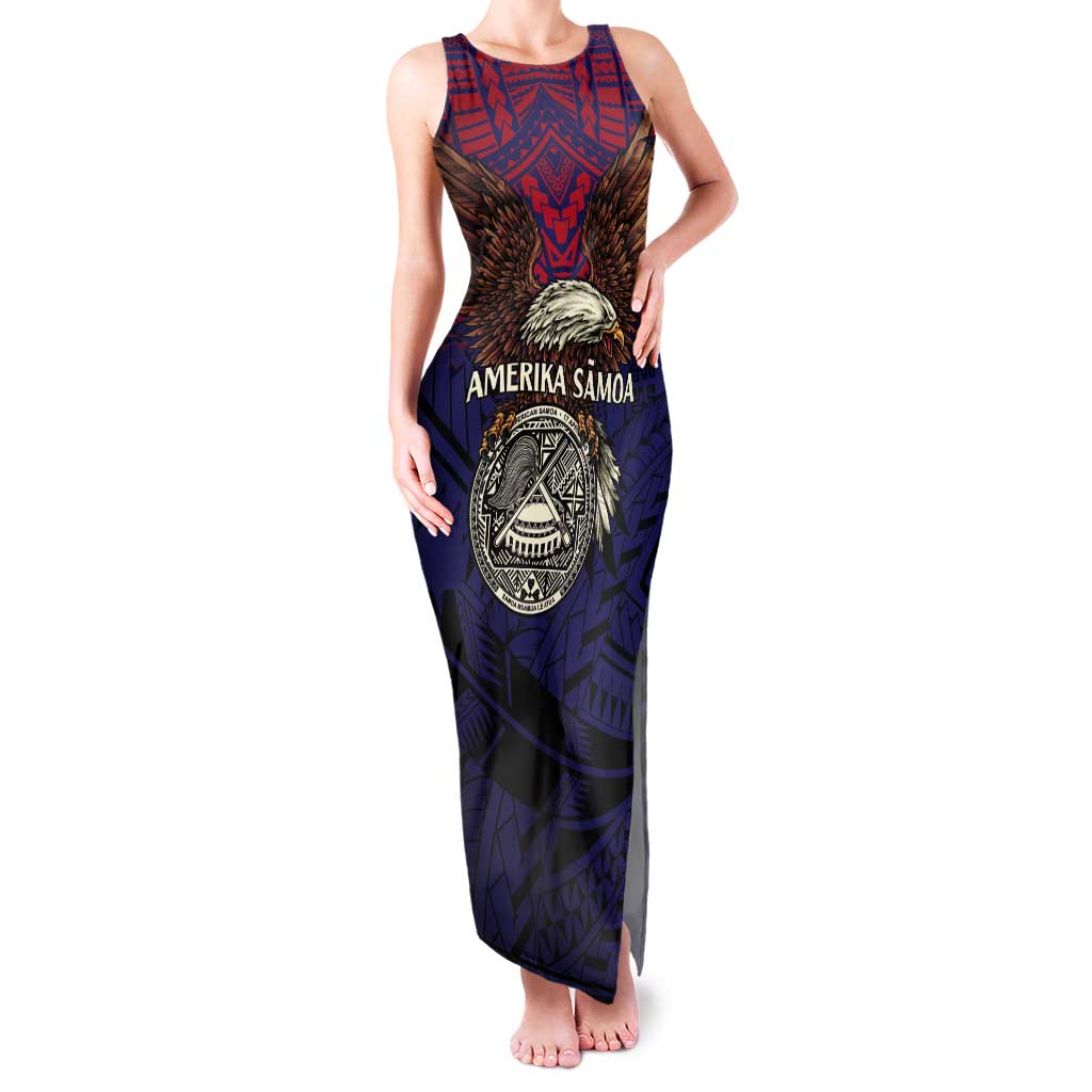 American Samoa Brave Eagle Personalized Tank Maxi Dress National Flag Color LT9 Women Blue - Polynesian Pride