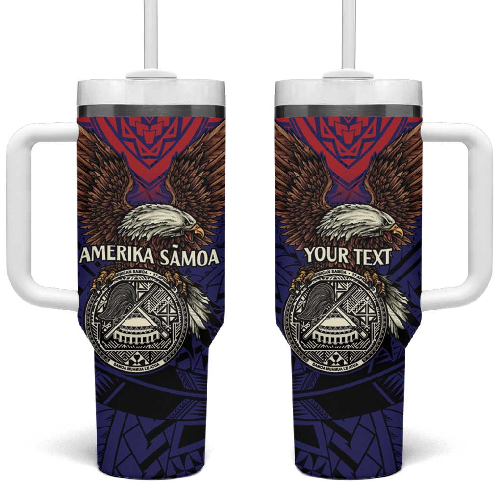 American Samoa Brave Eagle Personalized Tumbler With Handle National Flag Color LT9 One Size: 40 oz Blue - Polynesian Pride
