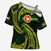 American Samoa Manua Cession Day Personalized Cross Shoulder Shirt Polynesian Wave Style LT9 Female Green - Polynesian Pride